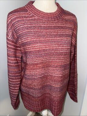 LOFT Pink Heathered Striped Sweater